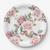 Modern Chic Elegant Romantic Pink Rose Wedding ペーパープレート (正面)