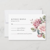 Modern Chic Elegant Romantic Pink Rose Wedding 出欠カード (正面)