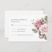 Modern Chic Elegant Romantic Pink Rose Wedding 出欠カード (正面/裏面)