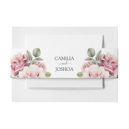 Modern Chic Elegant Romantic Pink Rose Wedding 招待状ベリーバンド
