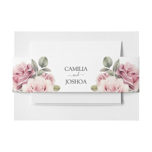 Modern Chic Elegant Romantic Pink Rose Wedding 招待状ベリーバンド (正面例)