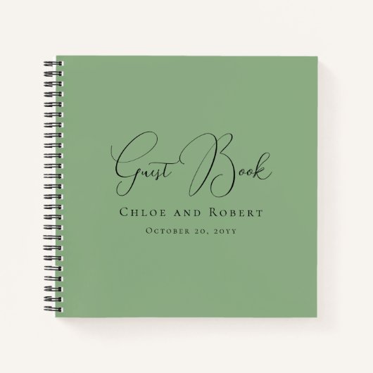 Modern Chic Elegant Sage Green Wedding Guest Book ノートブック (正面)