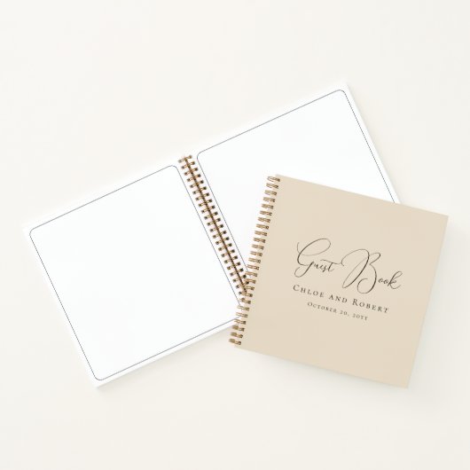 Modern Chic Elegant Sandy Beige Wedding Guest Book ノートブック (内部)