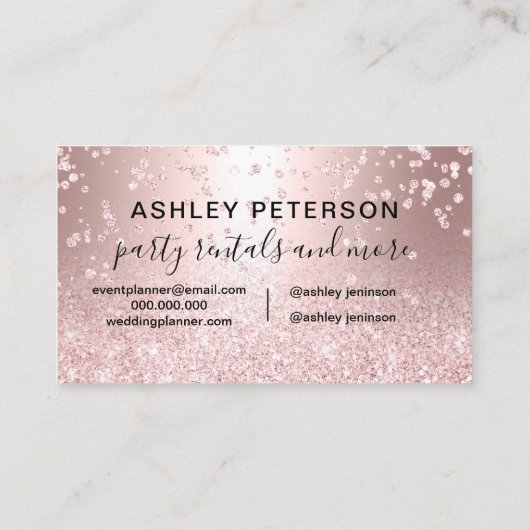 Modern Chic Glam Rose Gold Glitter Party Rentals 名刺 (裏面)