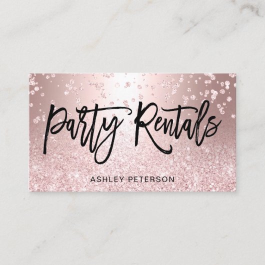 Modern Chic Glam Rose Gold Glitter Party Rentals 名刺 (正面)