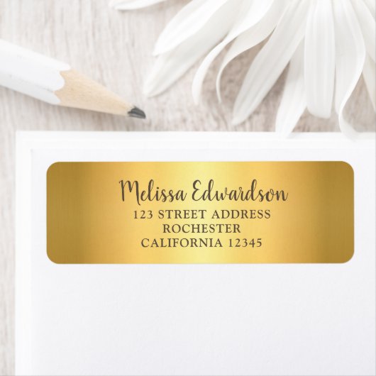 Modern chic glitter gold script return address ラベル (インサイチュ)