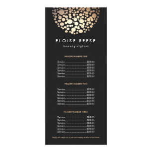 Modern Chic Gold Circled Black Price List Menu ラックカード