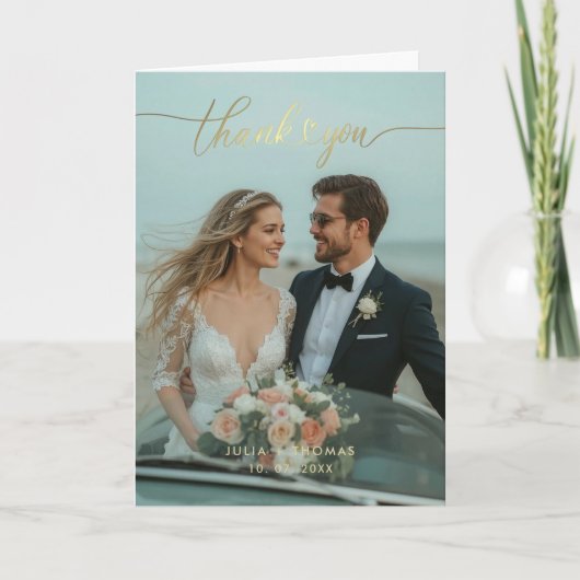Modern Chic Gold Folded Wedding Thank You Card サンキューカード (正面)