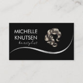 Modern Chic Hair Stylist Beauty Salon Black Silver 名刺 (正面)
