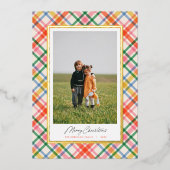 Modern Chic Joyful Plaid Christmas Foil Card 箔招待状 (正面)