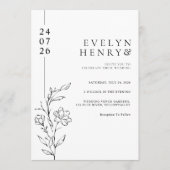 Modern Chic Line Floral Elegant Wedding 招待状 (正面)