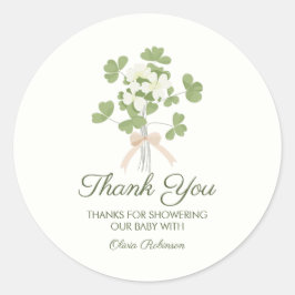 Modern Chic Lucky Shamrock with Bow baby shower ラウンドシール