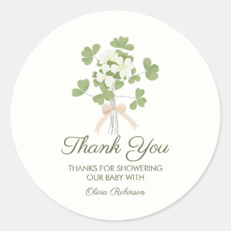 Modern Chic Lucky Shamrock with Bow baby shower ラウンドシール