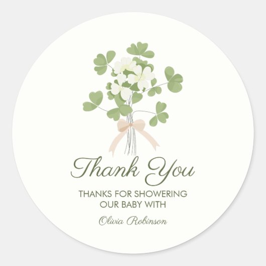 Modern Chic Lucky Shamrock with Bow baby shower ラウンドシール (正面)