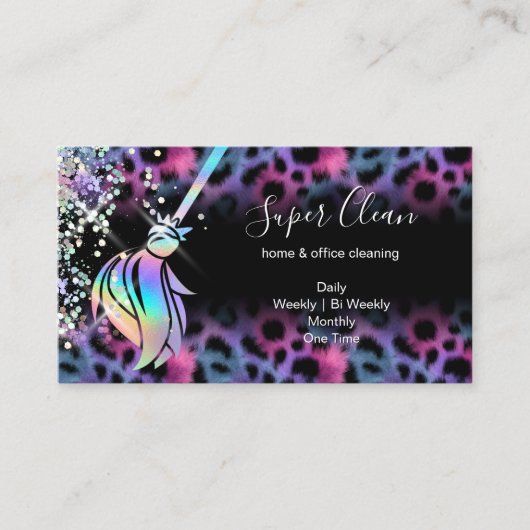 Modern Chic Maid Cleaning House Holograph Leopard 名刺 (正面)