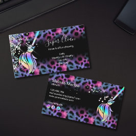 Modern Chic Maid Cleaning House Holograph Leopard 名刺