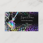 Modern Chic Maid Cleaning House Holograph Leopard 名刺 (正面)