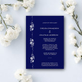 Modern Chic Minimal White Floral Navy Blue Wedding 案内状