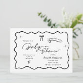 Modern Chic Minimalist Black White Bow Baby Shower 招待状 (スタンド正面)
