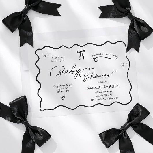Modern Chic Minimalist Black White Bow Baby Shower 招待状