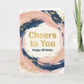 Modern Chic Navy and Blush Gold Splatter Birthday カード (正面)