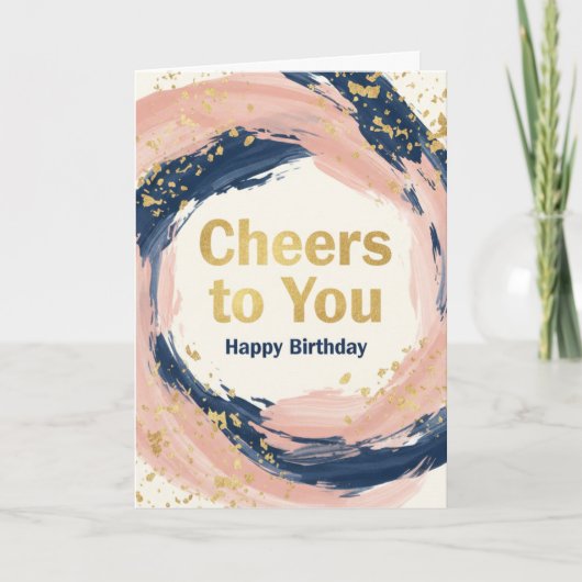 Modern Chic Navy and Blush Gold Splatter Birthday カード (正面)