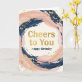 Modern Chic Navy and Blush Gold Splatter Birthday カード (黄色い花)
