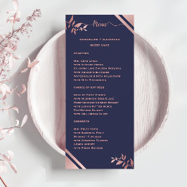 Modern Chic Navy Blue Wedding Menu with Guest Name メニュー
