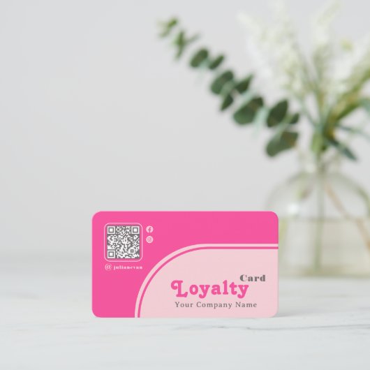 Modern Chic Retro Groovy Pink Loyalty Card 名刺 (スタンド正面)