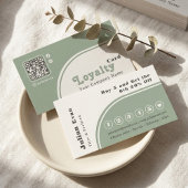Modern Chic Retro Groovy Sage Green Loyalty Card 名刺