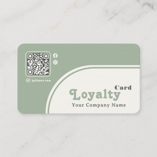 Modern Chic Retro Groovy Sage Green Loyalty Card 名刺 (正面)