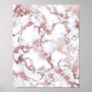 Modern Chic Rose Gold White Marble Stone Pattern ポスター