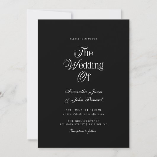 Modern Chic Script Black Elegant Wedding  招待状 (正面)