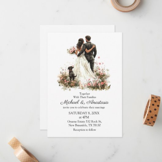  modern chic script budget wedding invitation   ノートカード (正面/裏面インサイチュ)