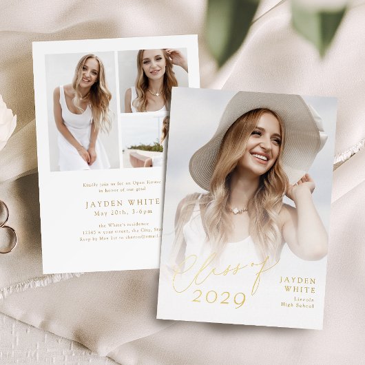 Modern Chic Script Class of 2025 Photo Graduation 箔招待状