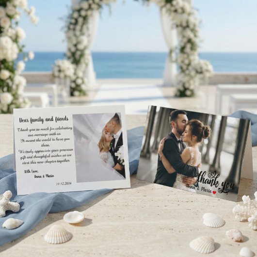 Modern Chic Script Love Heart Wedding Photo サンキューカード