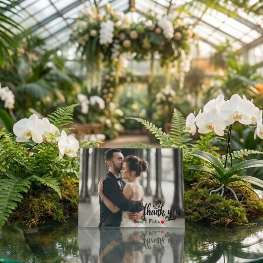 Modern Chic Script Love Heart Wedding Photo サンキューカード