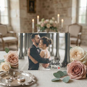 Modern Chic Script Love Heart Wedding Photo サンキューカード