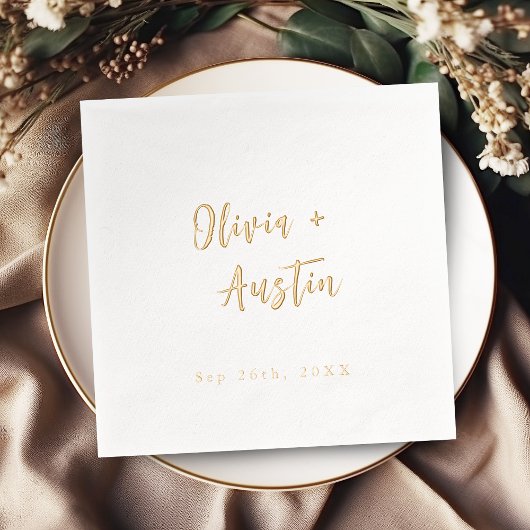 Modern Chic Script Minimalist Wedding 箔ナプキン