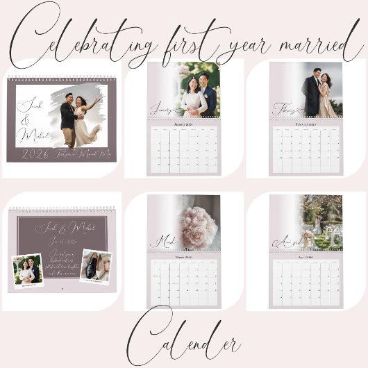 Modern Chic Script Newlywed Pink Photo Calendar カレンダー