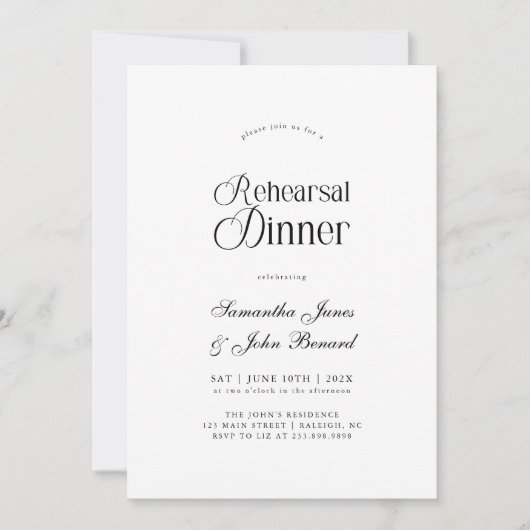 Modern Chic Script Wedding Rehearsal Dinner 招待状 (正面)