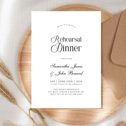 Modern Chic Script Wedding Rehearsal Dinner 招待状
