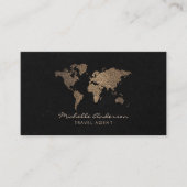 Modern Chic Travel Agent World Map Gold glitter  名刺 (正面)