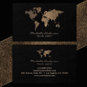 Modern Chic Travel Agent World Map Gold glitter  名刺