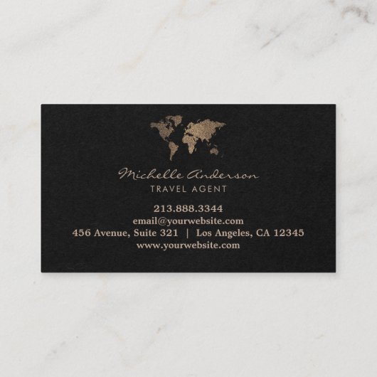 Modern Chic Travel Agent World Map Gold glitter  名刺 (裏面)