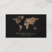 Modern Chic Travel Agent World Map Gold glitter 名刺 (正面)