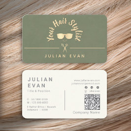 Modern Chic Trendy Sage Green Gold Hair Stylist 名刺