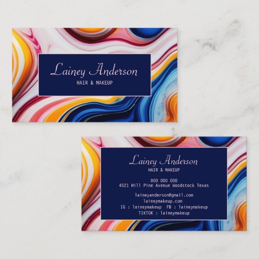 Modern chic Trendy yellow pink blue faux marble 名刺 (正面/裏面)