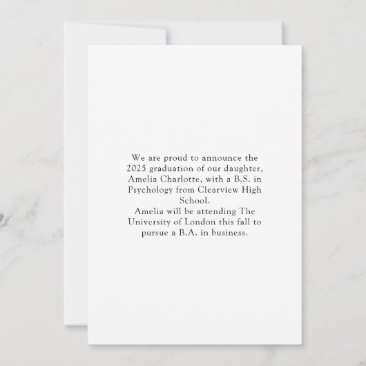 Modern Chic Typography Graduation Photo 案内状 (裏面)