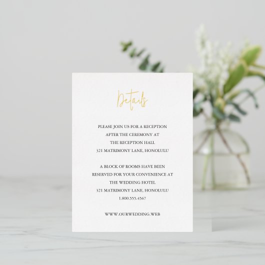 Modern Chic Wedding Foil Enclosure Card 箔招待状ポストカード (立ち正面)